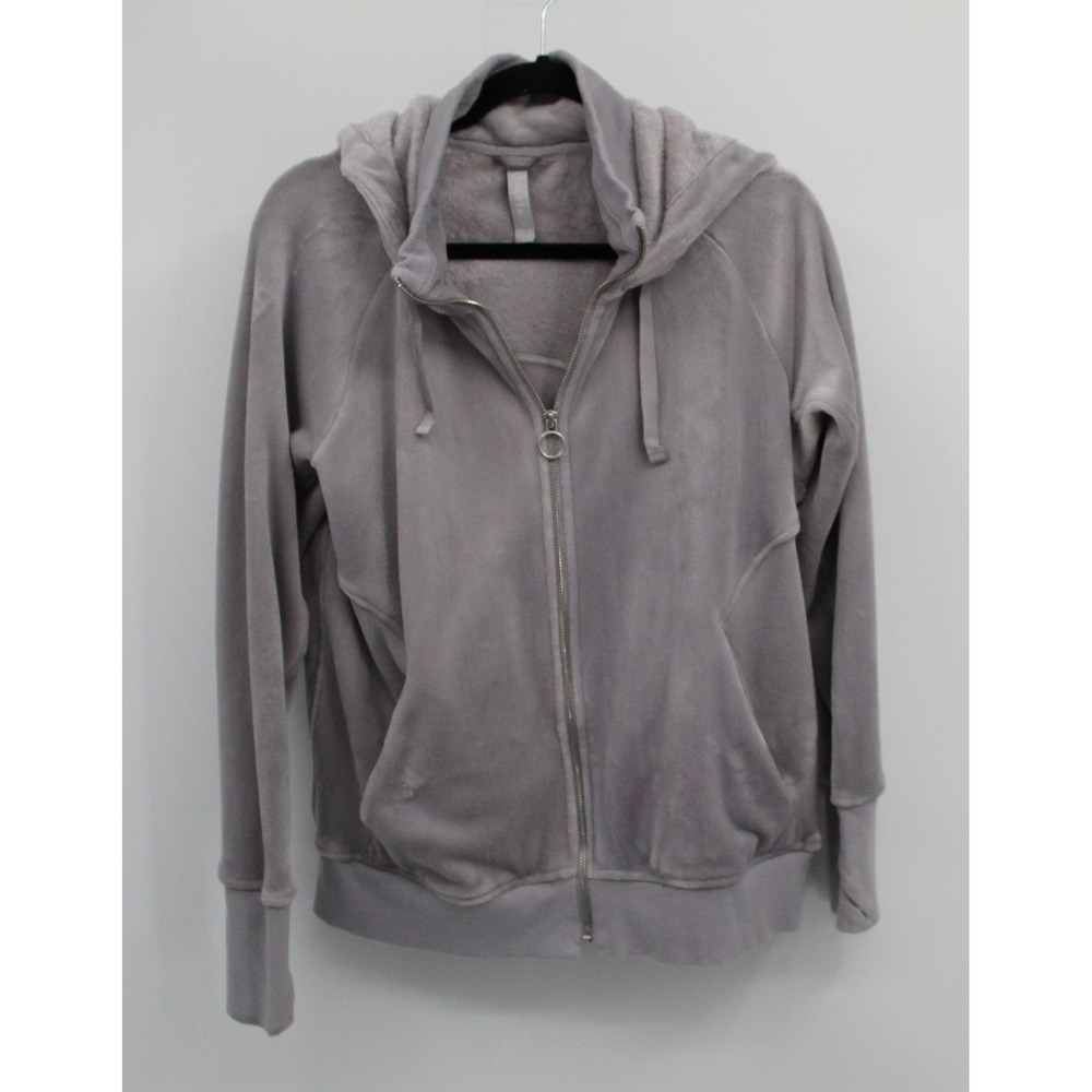 Athleta Triumph Double Cozy Soft Silver Grey Velour Zip Up Hoodie Size Lg - Picture 1 of 8